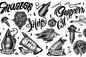 The word GRAZZHOPPER in old English lettering and lighting bolts in the place of each z tattoo idea