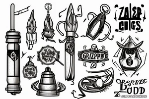 The word GRAZZHOPPER in old English lettering and lighting bolts in the place of each z tattoo idea