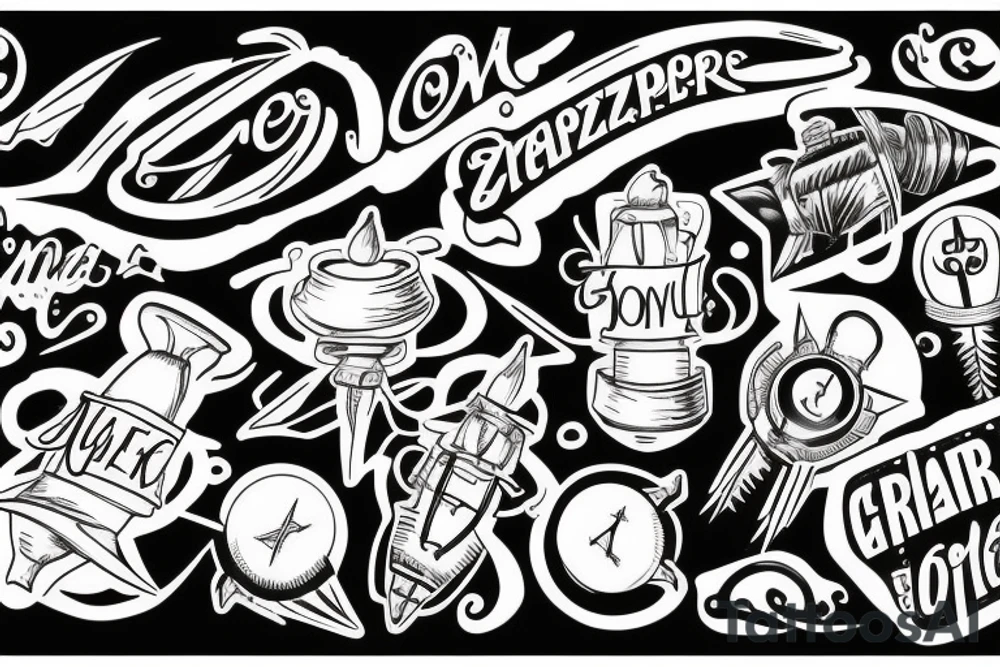 The word GRAZZHOPPER in old English lettering and lighting bolts in the place of each z tattoo idea