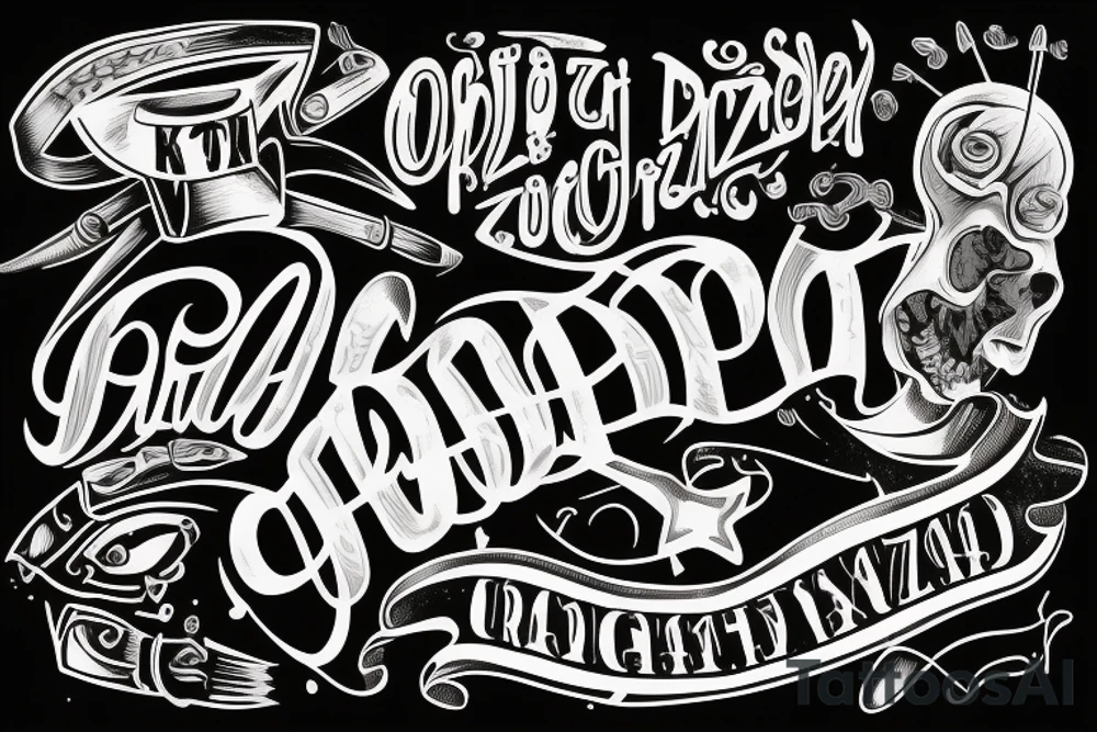 The word GRAZZHOPPER in old English lettering and lighting bolts in the place of each z tattoo idea