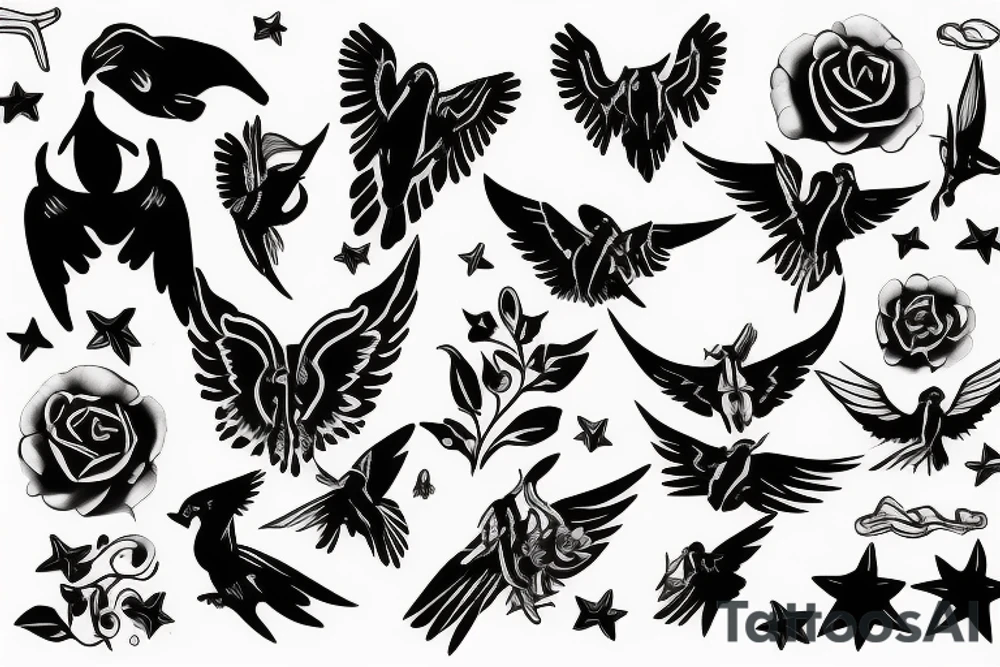 Black daw flying up tattoo idea
