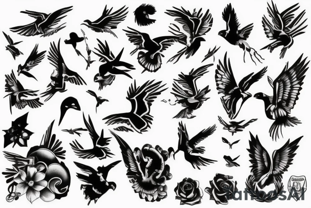 Black daw flying up tattoo idea