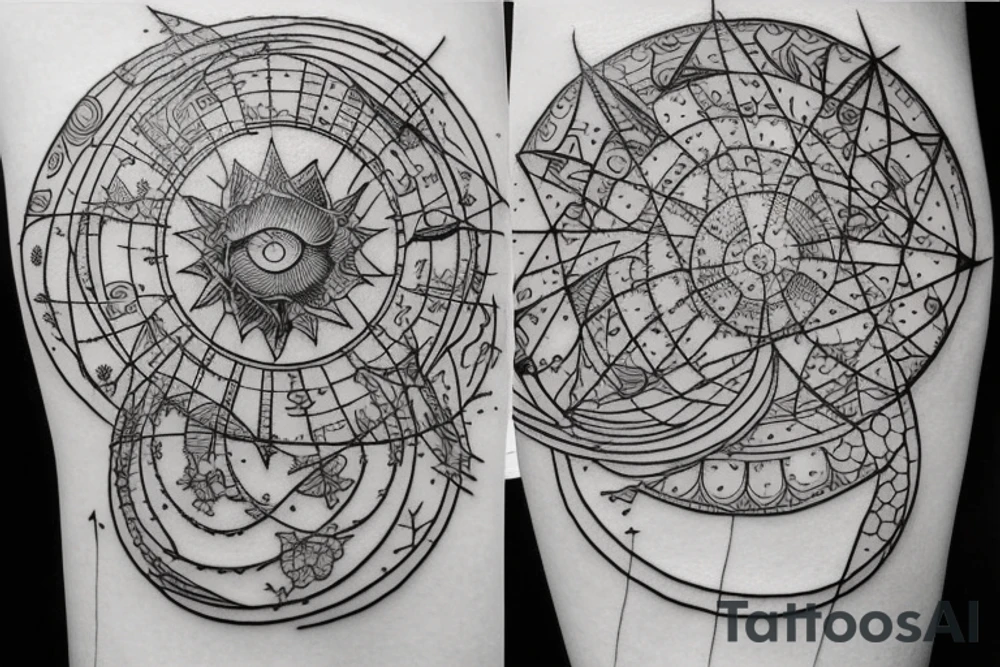 I really like the artwork style of Balazs Bercsenyi. Circles, fine lines, astrology tattoo idea