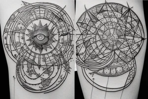 I really like the artwork style of Balazs Bercsenyi. Circles, fine lines, astrology tattoo idea