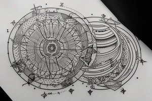 I really like the artwork style of Balazs Bercsenyi. Circles, fine lines, astrology tattoo idea