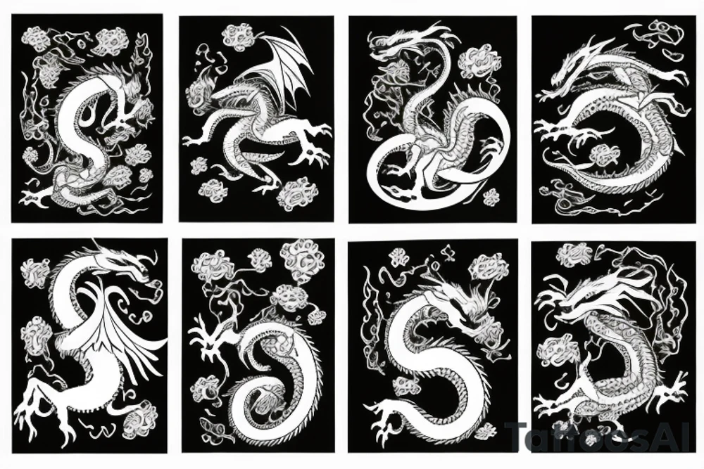Dragon made out of flowers flying across an ocean sunset background tattoo idea