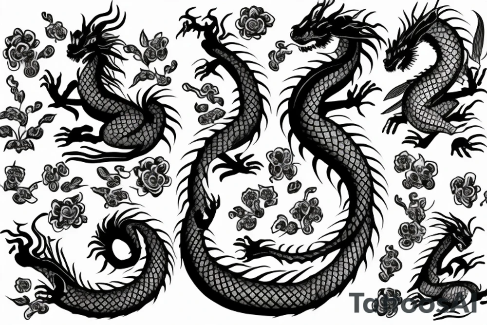 Dragon with flowers tattoo idea