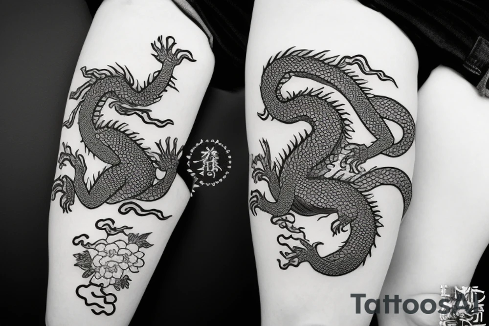 Japenese inspired dragon surrounded by flowers tattoo idea