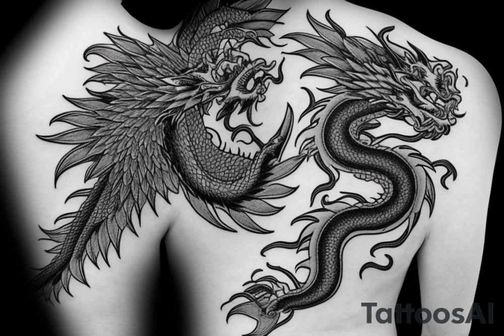 Japenese inspired dragon surrounded by flowers tattoo idea