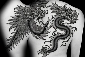 Japenese inspired dragon surrounded by flowers tattoo idea