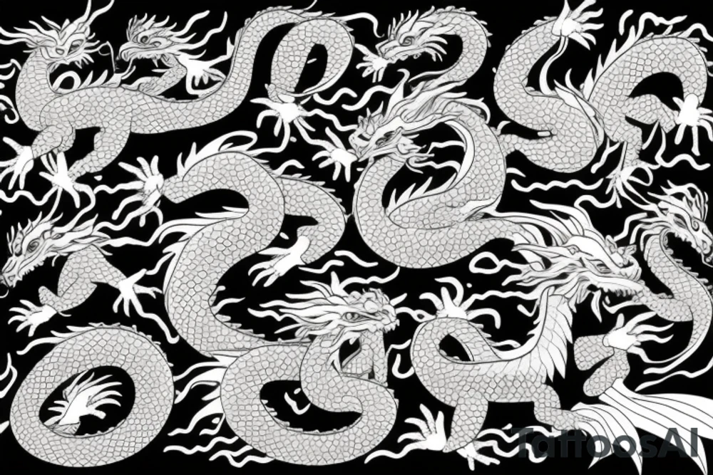 Japenese inspired dragon surrounded by flowers tattoo idea