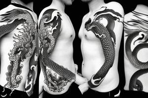 Japenese inspired dragon flying across the ocean tattoo idea