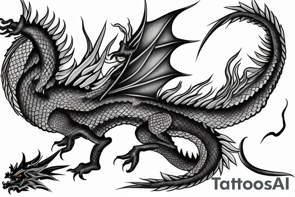Japenese inspired dragon flying across the ocean tattoo idea