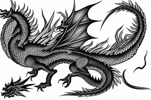 Japenese inspired dragon flying across the ocean tattoo idea