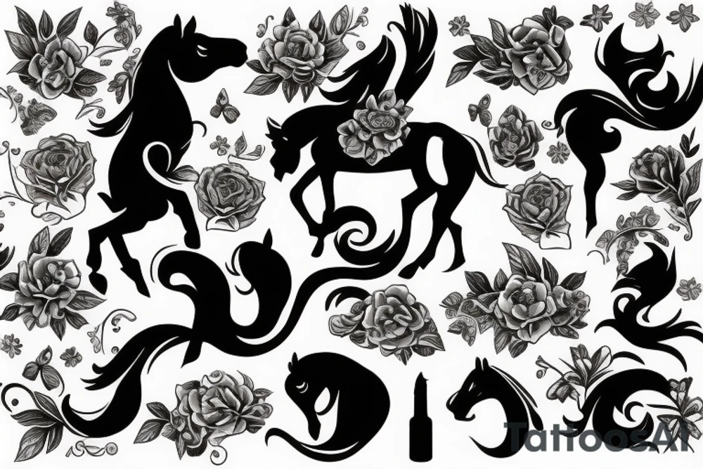 An elegant half horse surrounded by flowers tattoo idea