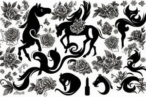 An elegant half horse surrounded by flowers tattoo idea