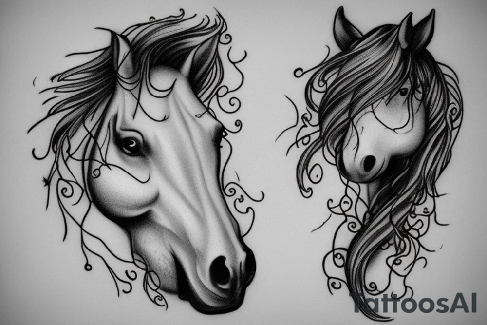 A horse head fading away into wisps tattoo idea