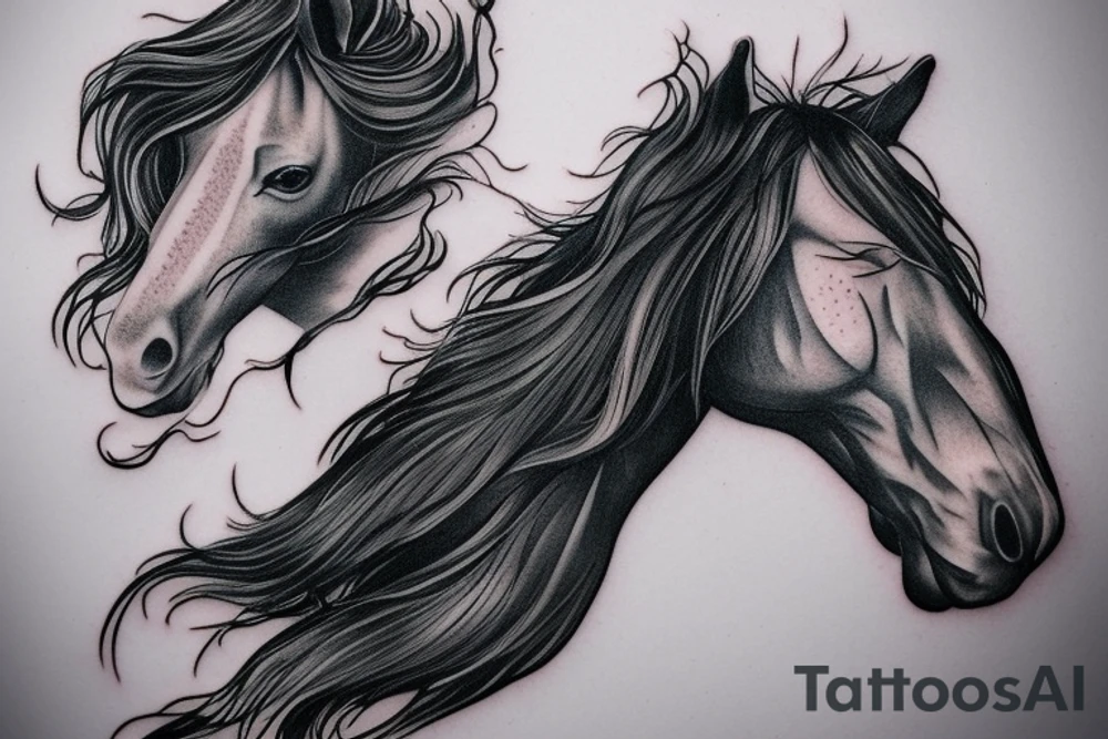 A horse head fading away into wisps tattoo idea