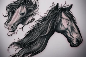 A horse head fading away into wisps tattoo idea