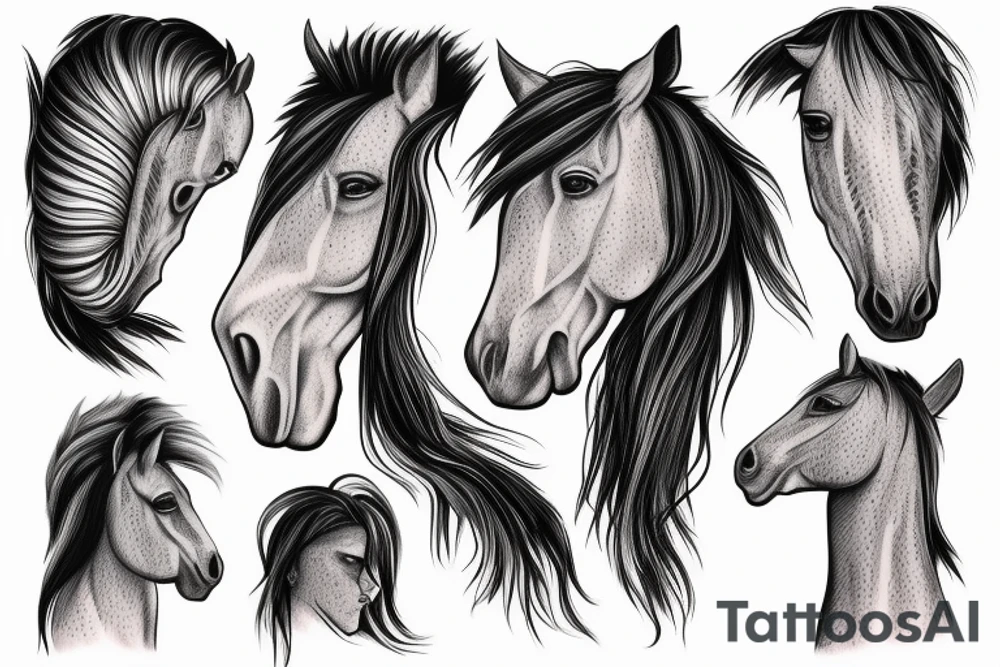 A horse head fading away into wisps tattoo idea
