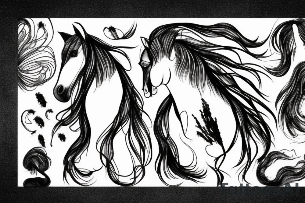 A horse head fading away into wisps like the wind tattoo idea