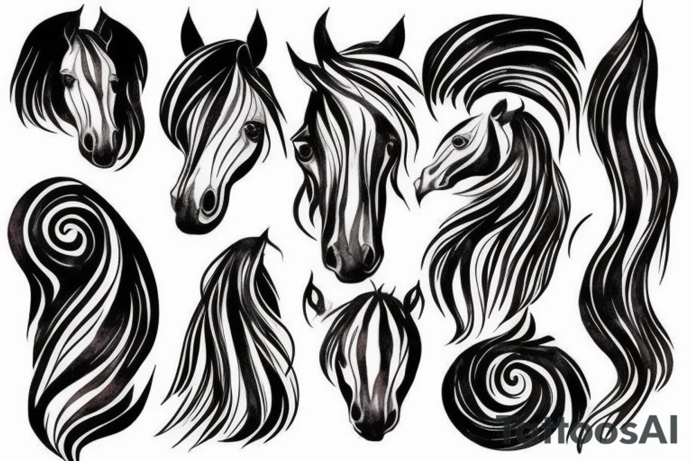 A horse head fading away into wisps like the wind tattoo idea