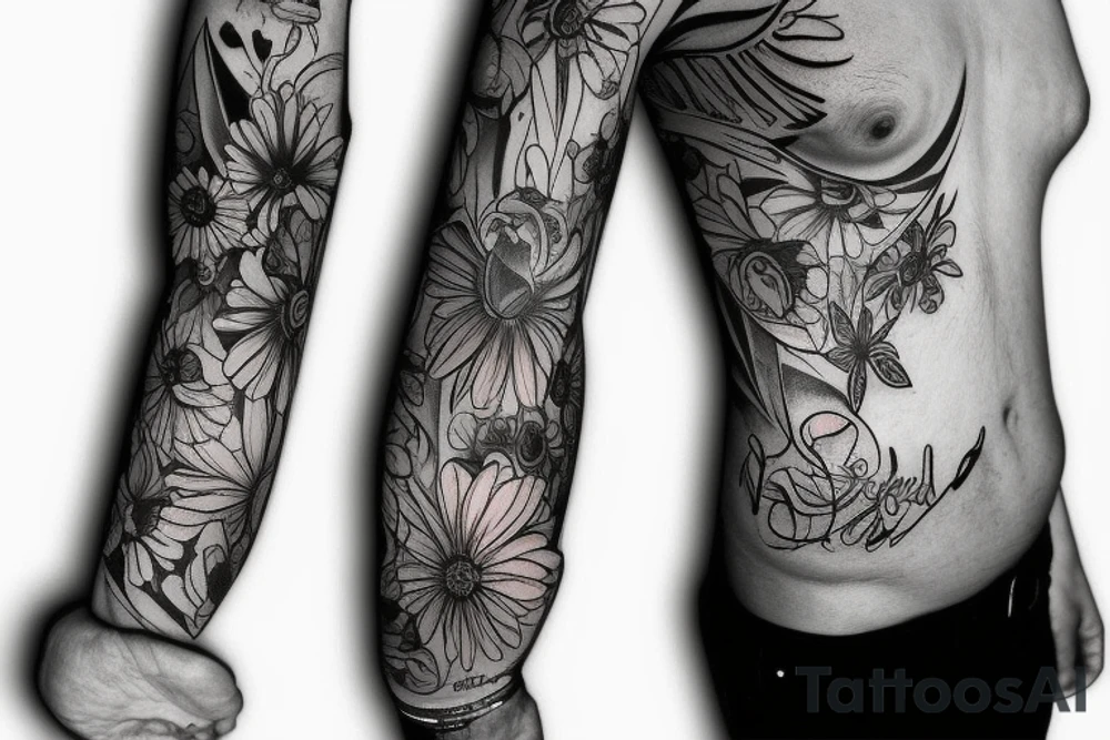 A full sleeve with flowers and an inspirational quote tattoo idea