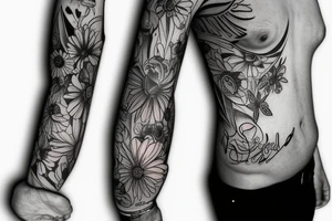 A full sleeve with flowers and an inspirational quote tattoo idea