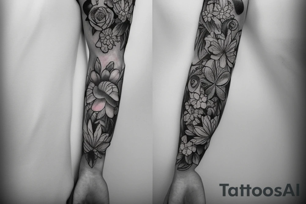 A full sleeve with flowers and an inspirational quote tattoo idea