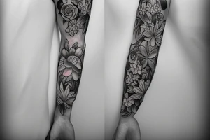 A full sleeve with flowers and an inspirational quote tattoo idea
