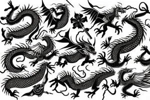A mythical dragon made up of flowers flying through the sky tattoo idea