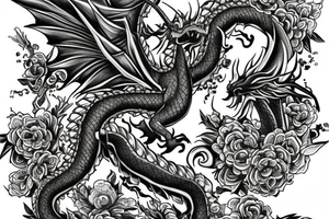 One big mythical dragon made up of flowers flying through the sky tattoo idea