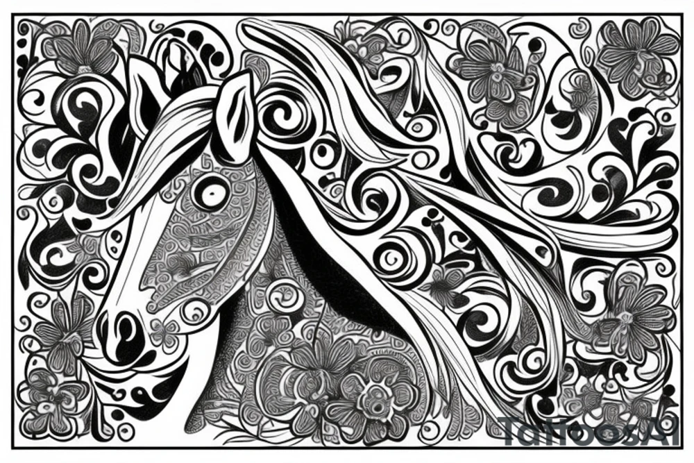 A beautiful horse surrounded by flowers tattoo idea