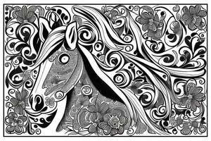 A beautiful horse surrounded by flowers tattoo idea
