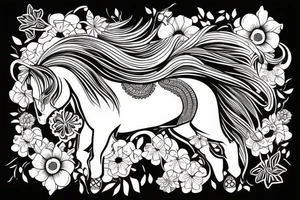 A beautiful horse surrounded by flowers tattoo idea