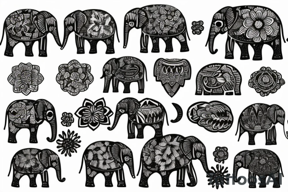 A elephant surrounded by flowers tattoo idea