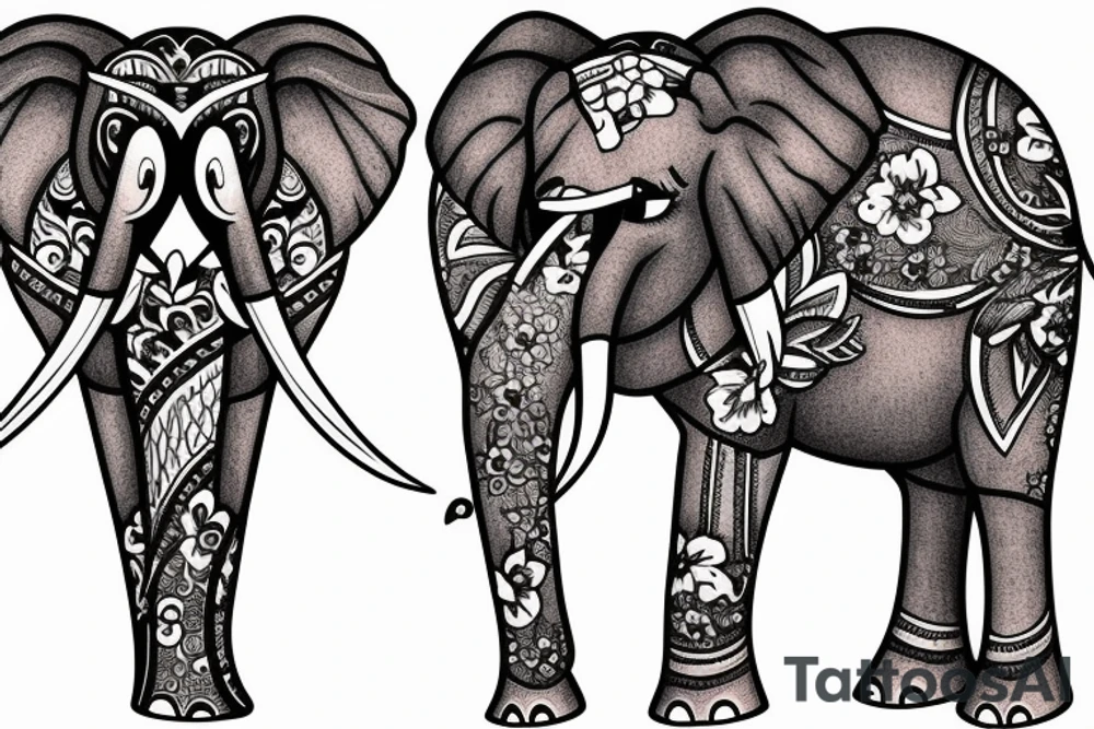 A elephant surrounded by flowers tattoo idea