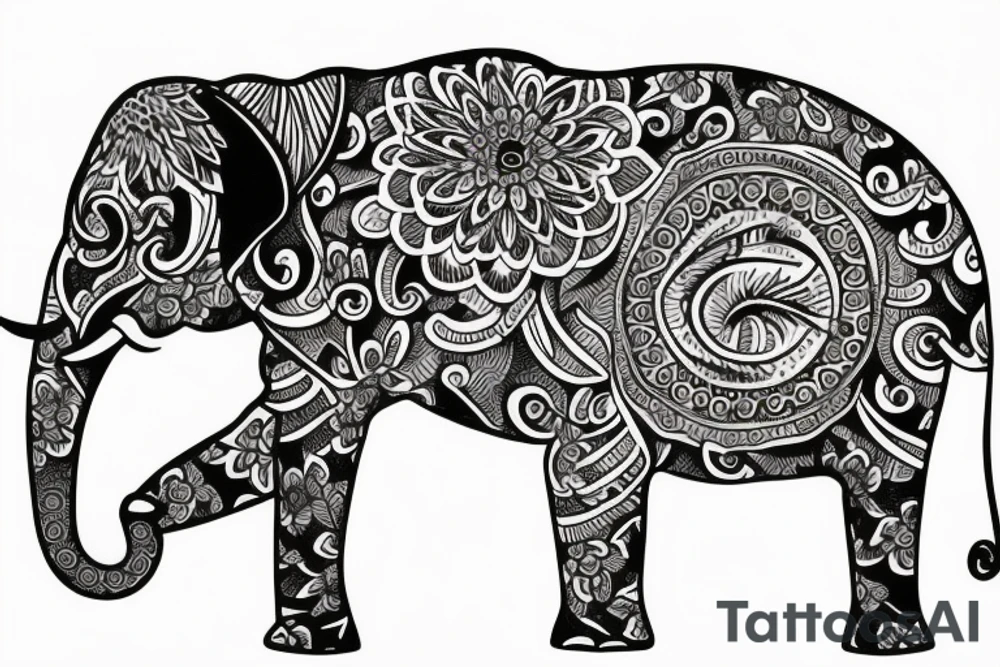 A elephant surrounded by flowers tattoo idea