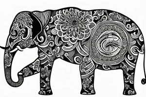 A elephant surrounded by flowers tattoo idea