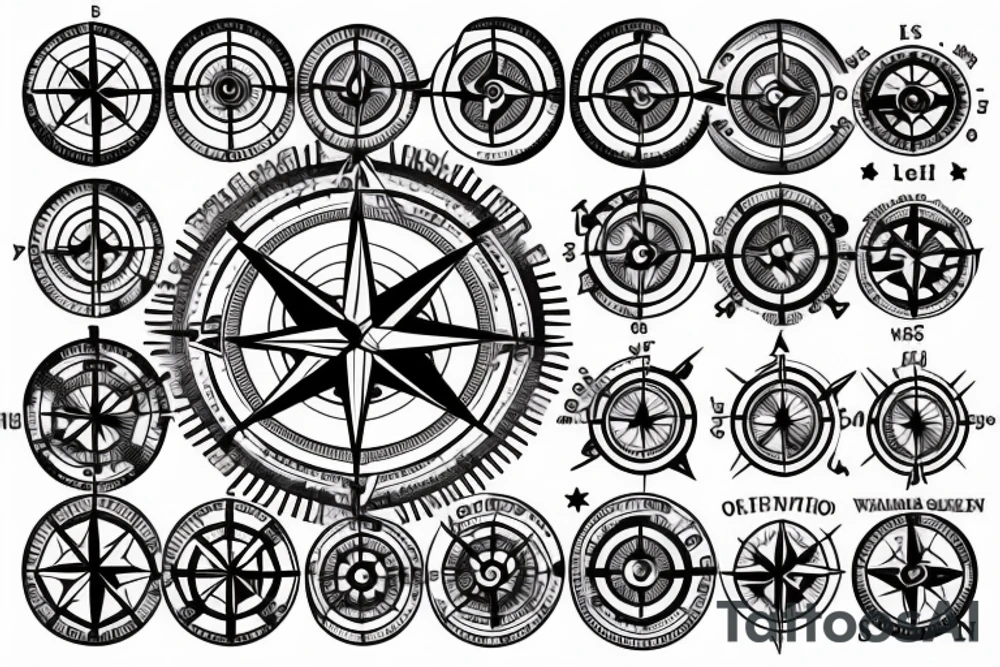 A compass with waves flowing around it tattoo idea