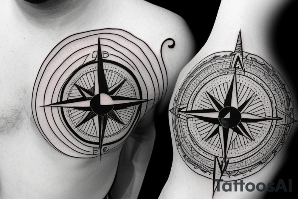 A compass with waves flowing around it tattoo idea