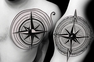 A compass with waves flowing around it tattoo idea