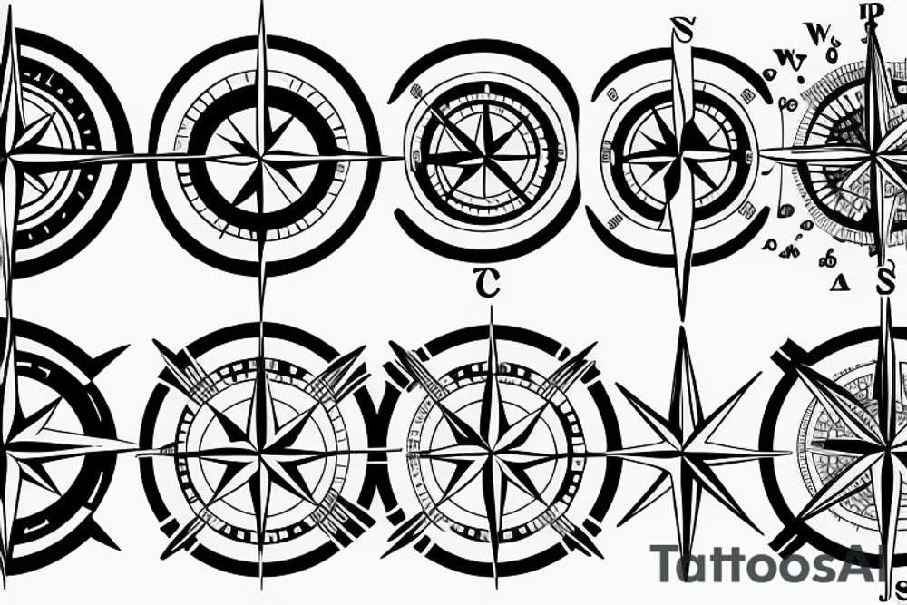 A compass with waves flowing around it tattoo idea