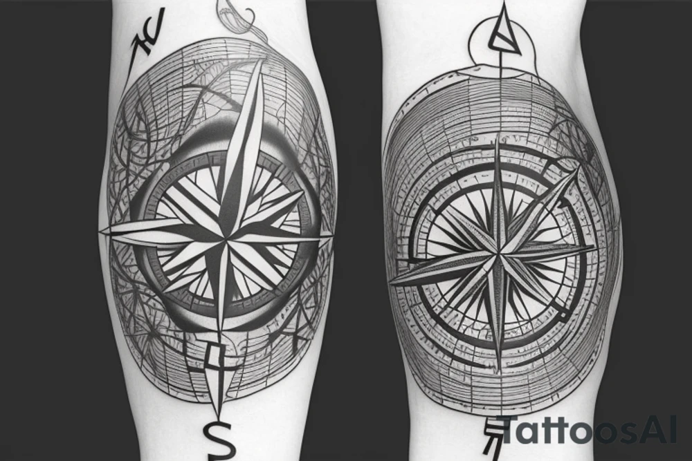 A compass with waves flowing around it tattoo idea A compass with waves flowing around it tattoo idea