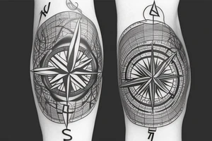 A compass with waves flowing around it tattoo idea