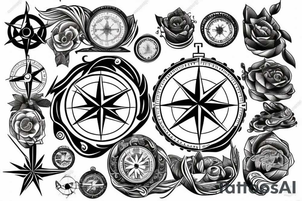 A compass with waves flowing around it tattoo idea A compass with waves flowing around it tattoo idea