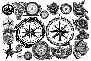 A compass with waves flowing around it tattoo idea