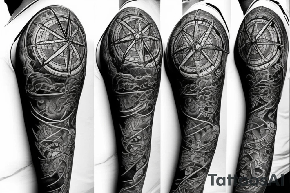 A compass surrounded by water and lotus flowers tattoo idea A compass surrounded by water and lotus flowers tattoo idea