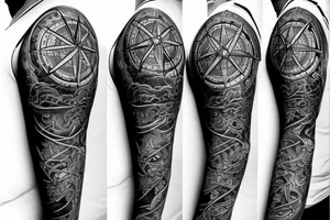 A compass surrounded by water and lotus flowers tattoo idea