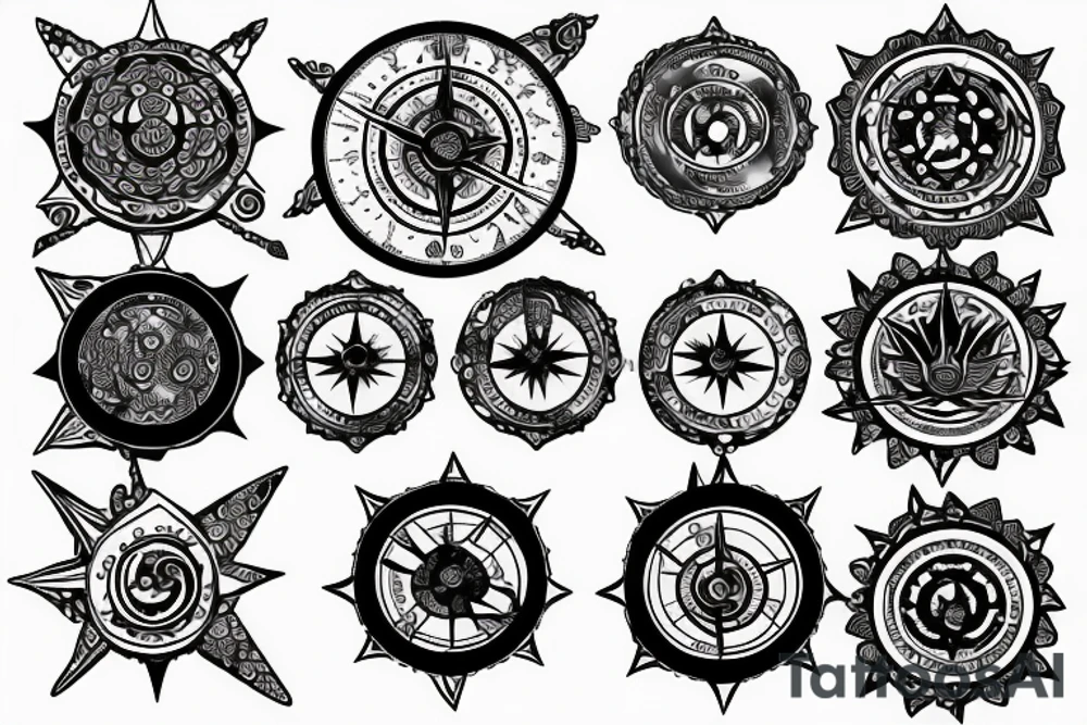 A compass surrounded by water and lotus flowers tattoo idea